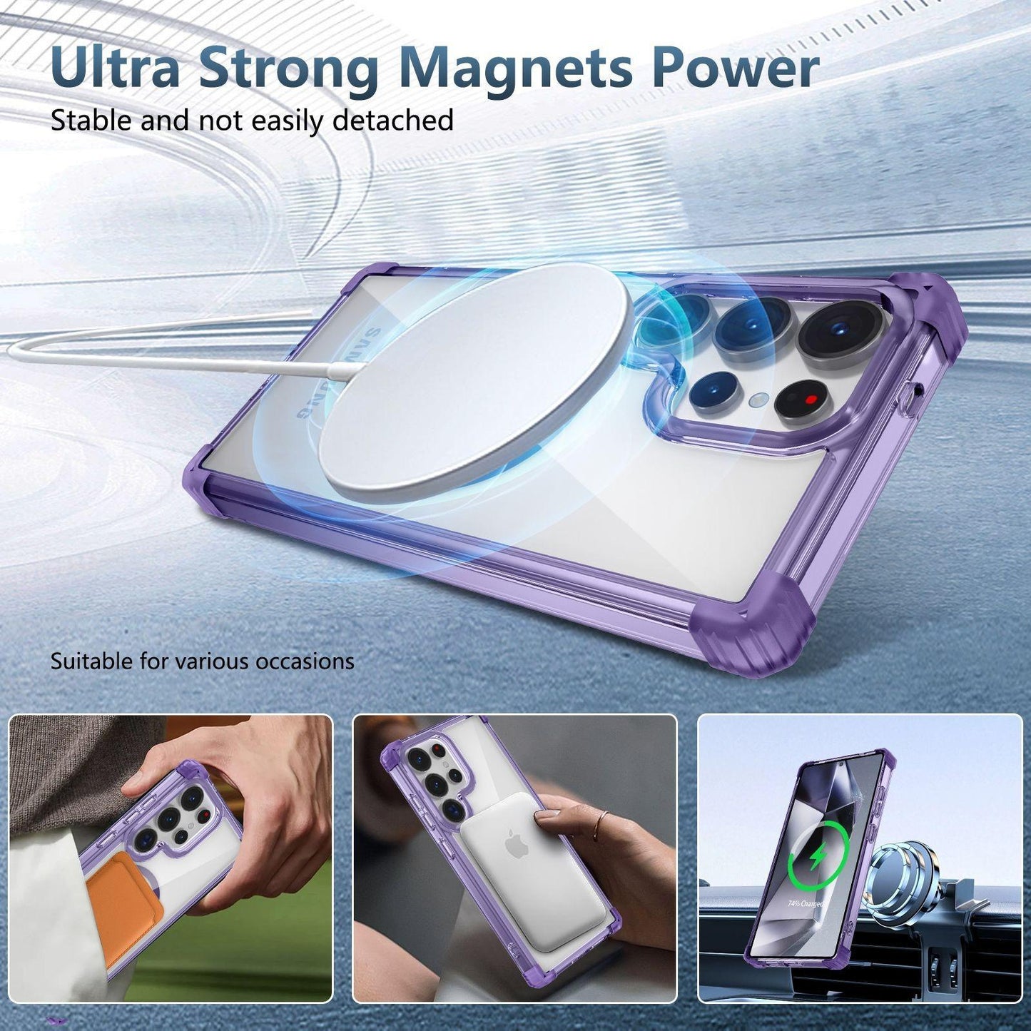 HD Acrylic Transparent Strong Magnetic High Protection Four Corner Shockproof Phone Case For Samsung S25Ultra S24 S23 S22 S21 Note20 Not Yellowing Clear Hard Full Cover