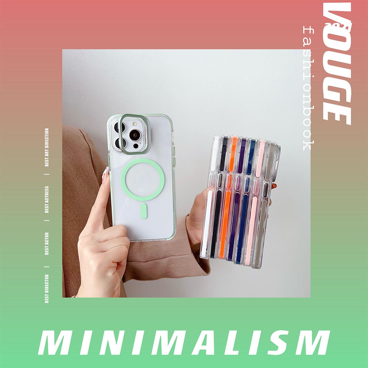 Dual Color Lens Stand Magnetic For Magsafe Wireless Charging Phone Case For iPhone 16 15 14 13 Pro Max Plus Clear TPU Acrylic Hard Cover