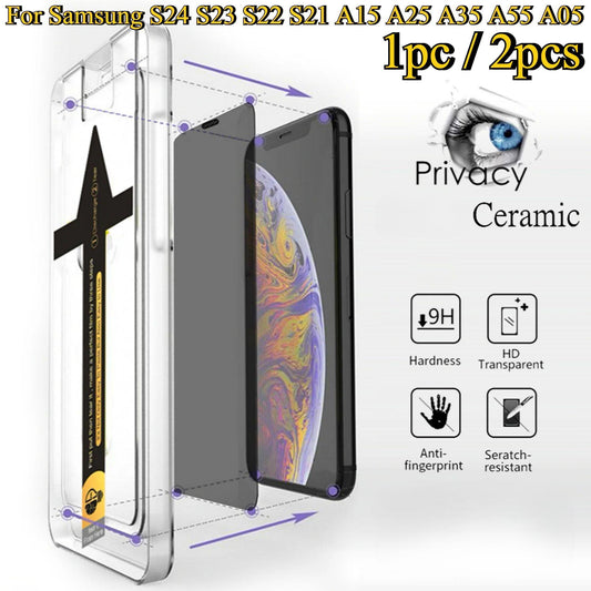 1pc / 2pcs High End Easy Installation Anti-spy Tempered Glass For Samsung S24Ultra S24FE S24 S23 S22 S21 A14 A15 A24 A25 A34 A35 A53 A54 A55 A05 A06 Privacy Screen Protector
