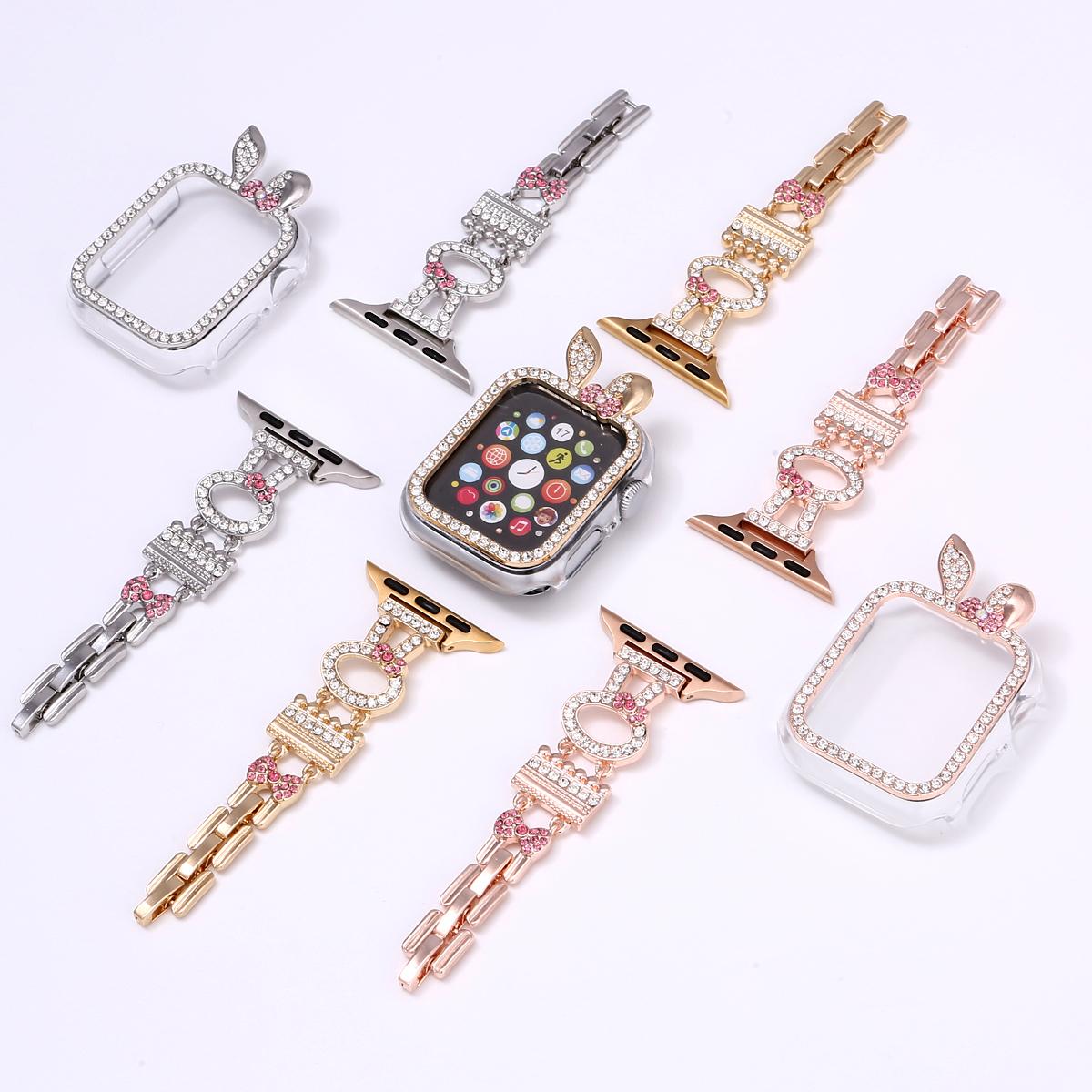 Diamond Rabbit Chain and Watch Case for Apple Watch 44mm Band 45 42 38 41 Ultra 49mm Link Bracelet for IWatch Series 9 8 7 6 SE 5 4