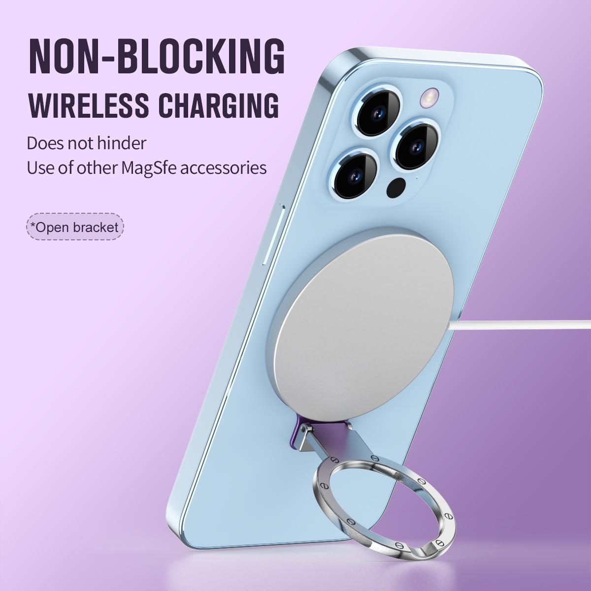 Ultra Thin Lamination Tailor-Made Grip Multi-angle Metal Kickstand for Magnetic Wireless Charging Horizontal Vertical Support 3M Adhesive Phone Holder for iPhone 16 15 14 13 12 Accessories