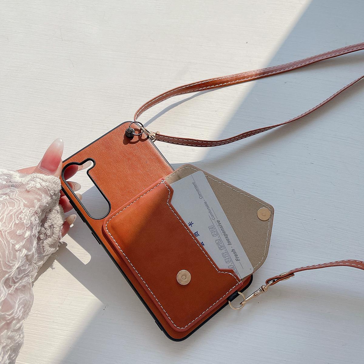 Crossbody Wallet Case for Samsung S24 S23 S22 S21 Ultra Plus Card Holder Lanyard Handbag Luxury Leather Card Slot Cover Handbag