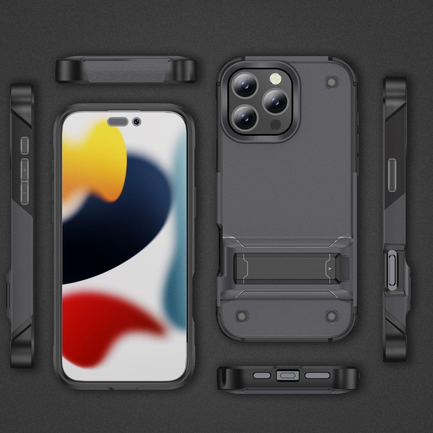 Anti-Dust Fall Heavy Duty Protection Shockproof Phone Case With Kickstand for iPhone 16ProMax 16 15 14 13 12 11 Hard Full Cover