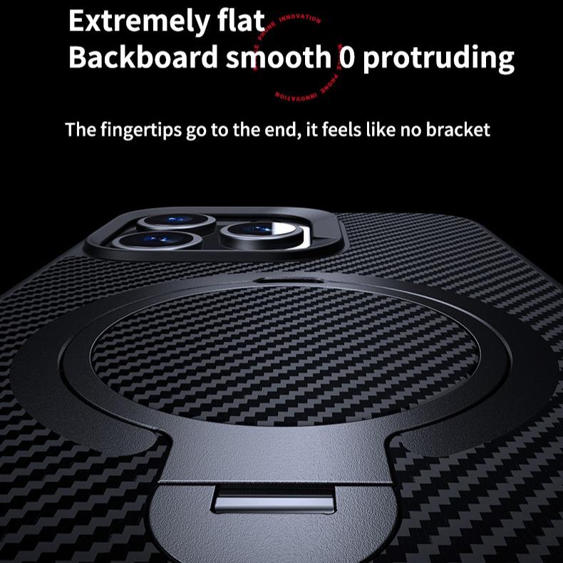 Double Ring Carbon Fiber Pattern Slim PC Strong Magnetic Phone Case with 360 Rotating Metal Kickstand For iPhone 16ProMax 15 14 13 12 Skin Feel Bumper Shockproof Hard Full Cover