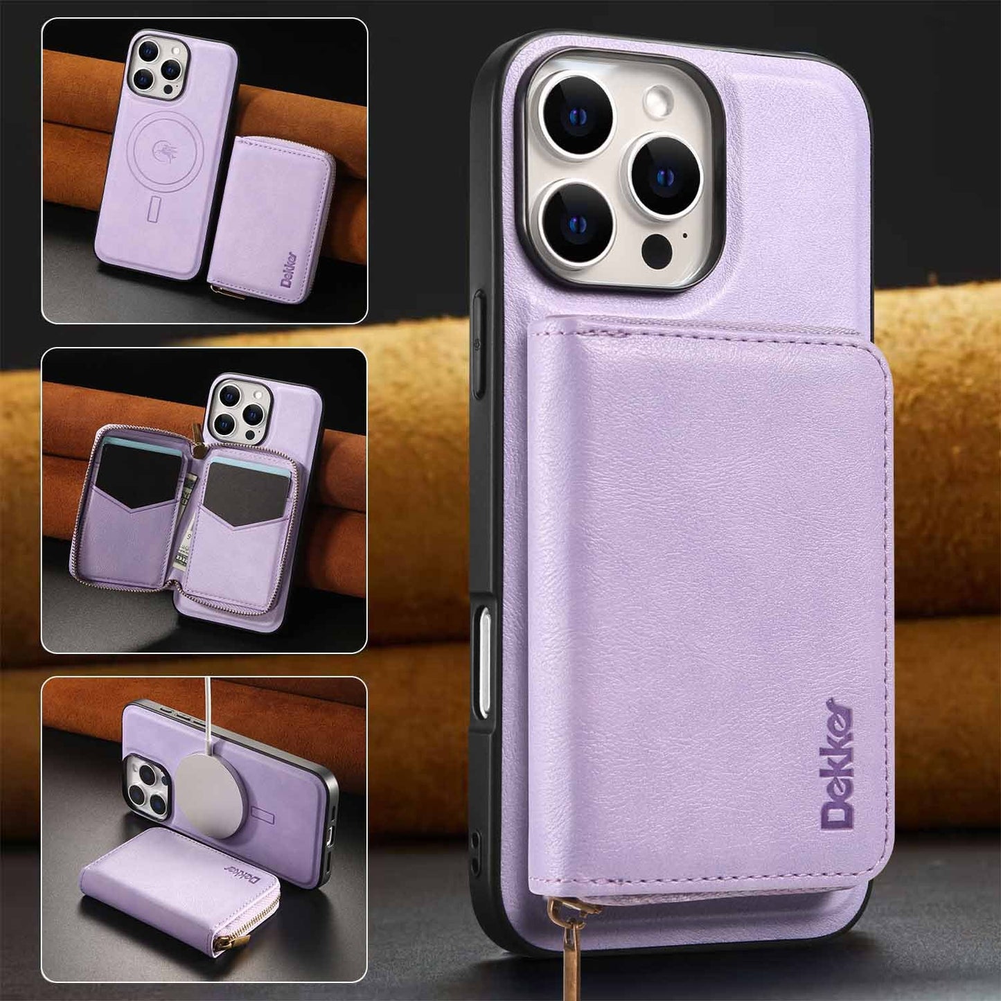 For iPhone 16ProMax 16 15 14 13 12 Leather Phone Case with Strong Magnetic Wallet, Anti-Fall Card Bag Kickstand for Magsafe Shockproof Business Hard Full Cover
