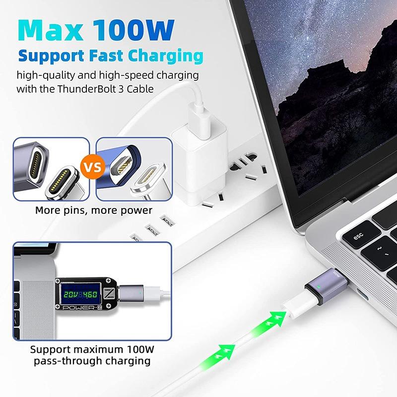 USB C Magnetic Adapter Right Angle, Magnetic USB C Adapter 100W Fast Charging 11Pins 480Mbps Data Transmission Compatible with MacBook Pro/Air For iPhone 16 15 For Samsung S25 S24 S23