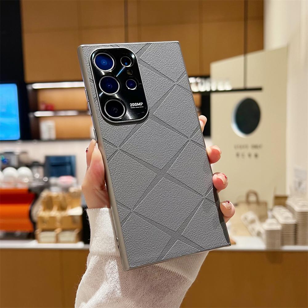 Fashion Business Leather Phone Case For Samsung S24 Plus S24 Ultra Solid Color Cover For Galaxy S22 Ultra S23 Luxury Slim Cases