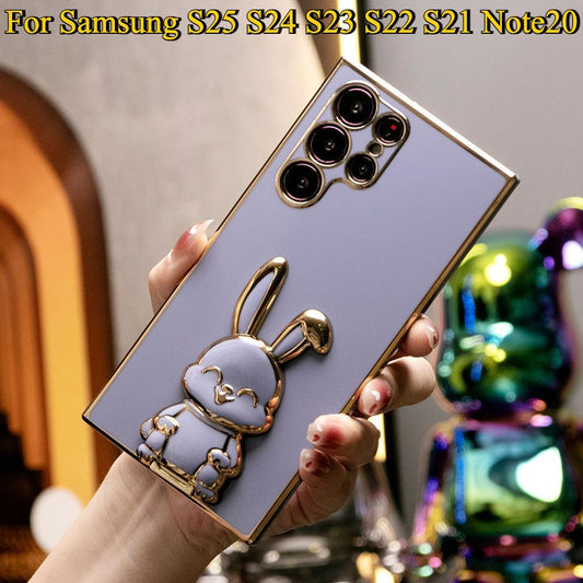 Rabbit Kickstand Plating Phone Case For Samsung S25 S24 S23 S22 S21 Note20