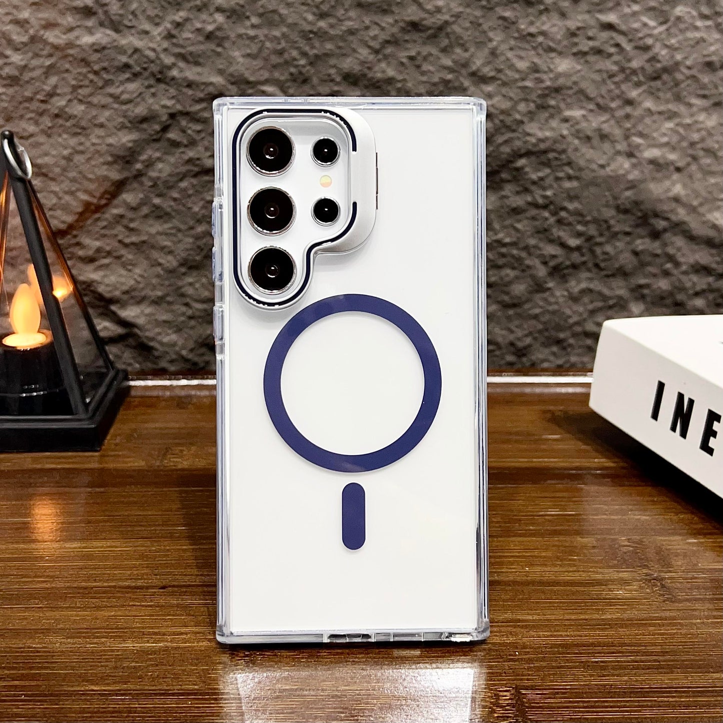 Dual Color Lens Stand Magnetic For Magsafe Wireless Charging Case For Samsung S24 Plus Ultra Clear TPU Acrylic Hard Cover