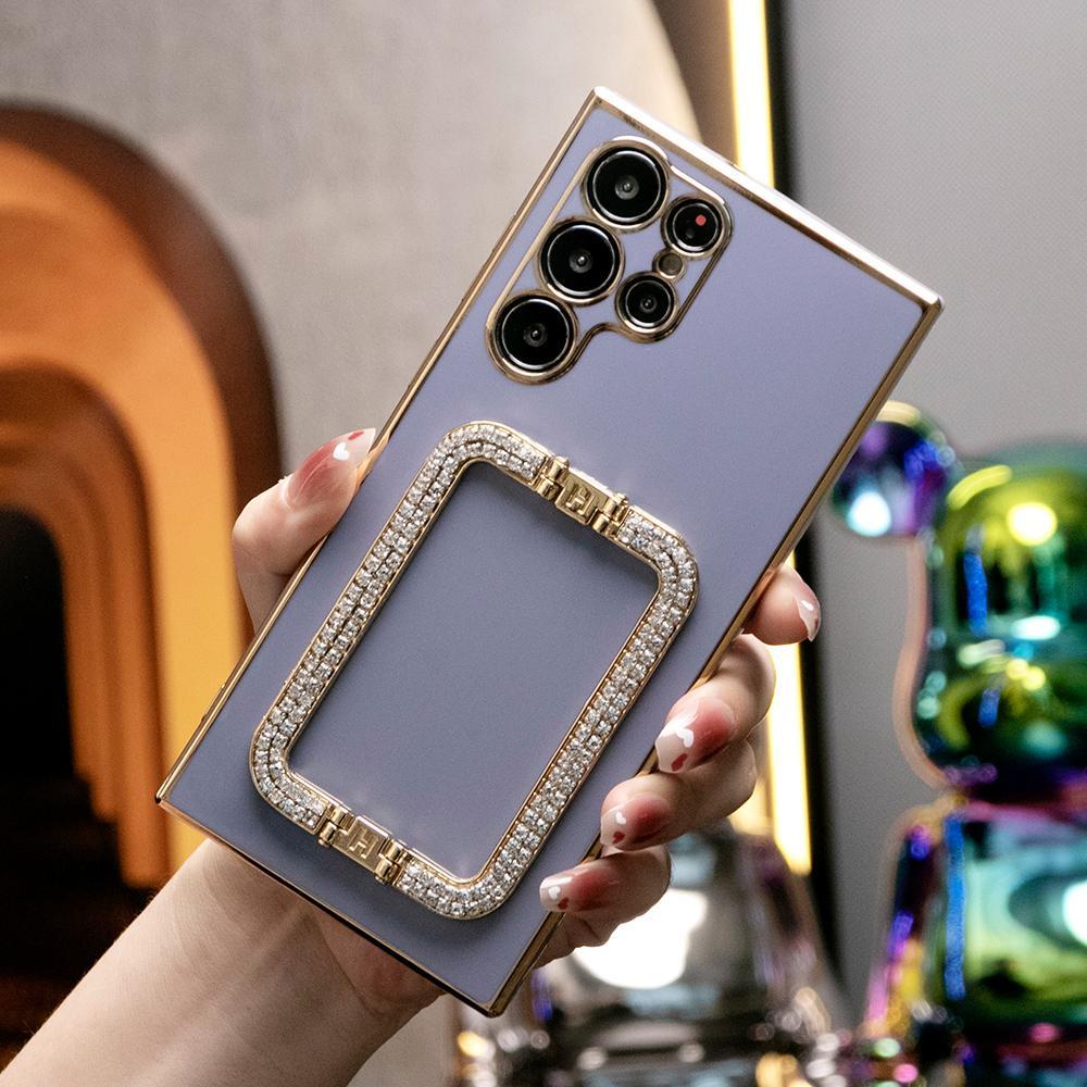 3D Crystal Square Holder Plating Phone Case for Samsung A55 A54 A35 A34 A25 A24 A15 A16 A06