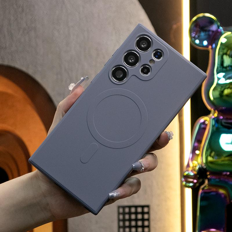 Strong Magnetic Phone Case For Samsung S25Ultra S25 S24 S24FE S22 S23 Ultra A15 A35 A55, Soft Liquid Silicone Shockproof Full Cover With Microfiber Lining