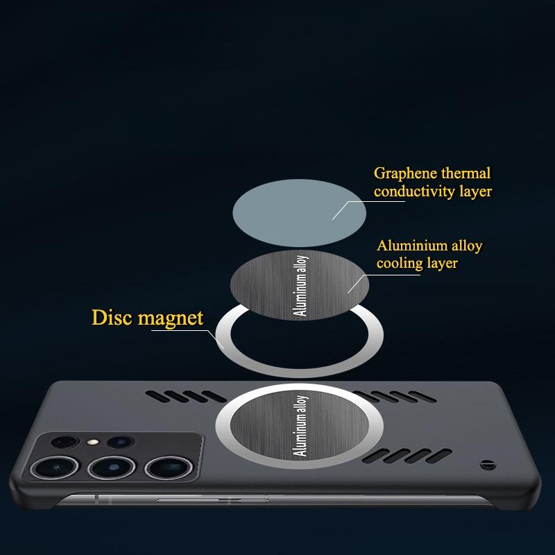 For Samsung S25Ultra S25 S24 S23 S22 S21 Plus Ultra Phone Case, Matte Cooling Magnetic PC Frameless Ultra Slim, Full Camera Cover Protection Hard Cover