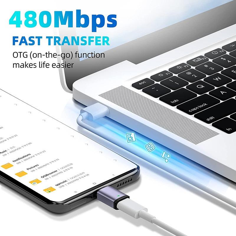 USB C Magnetic Adapter Right Angle, Magnetic USB C Adapter 100W Fast Charging 11Pins 480Mbps Data Transmission Compatible with MacBook Pro/Air For iPhone 16 15 For Samsung S25 S24 S23