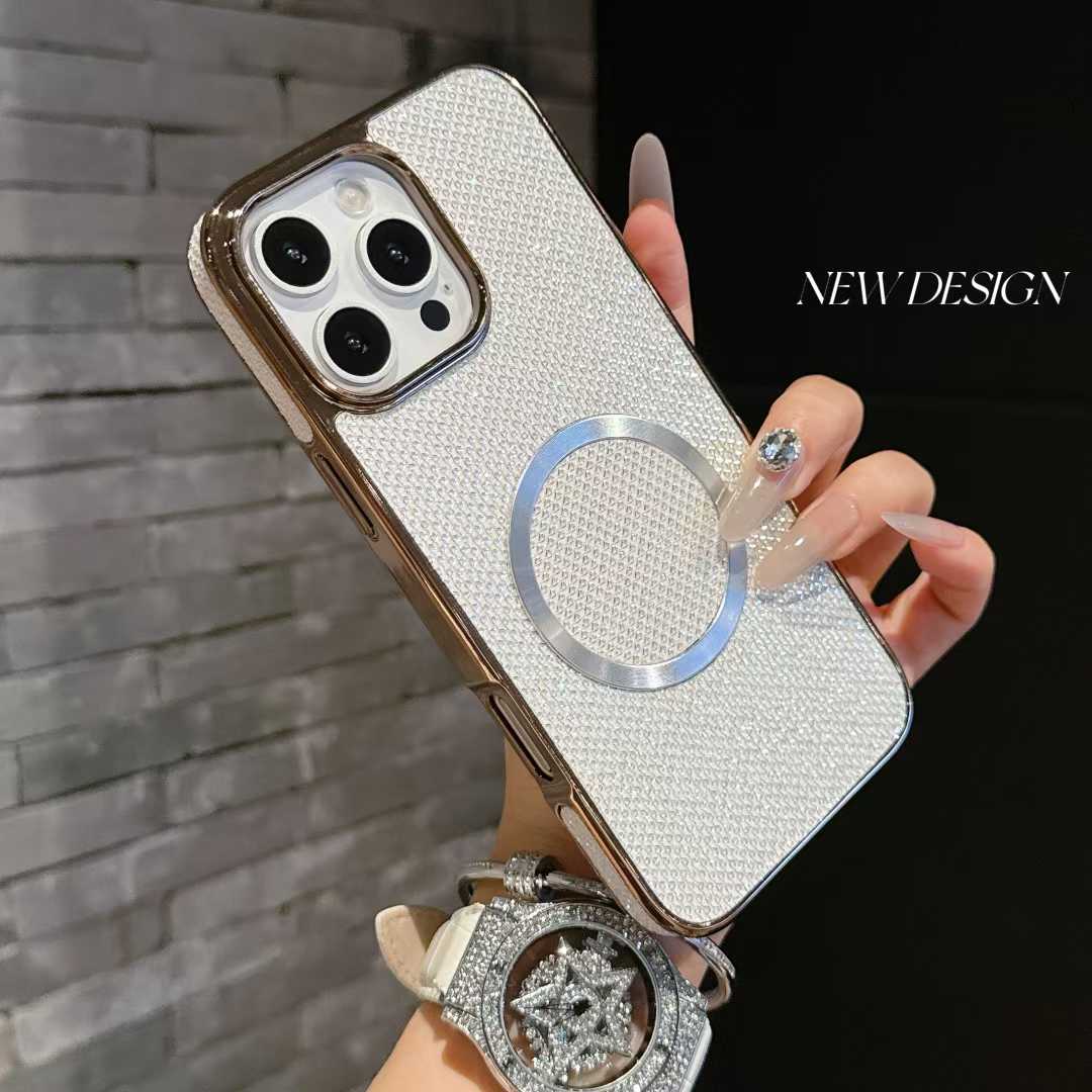 For Samsung S25Ultra S25 S24 S23 S22 Phone Case, Luxury Slim Glitter Magnetic Pattern Plating Matte Leather Len Protection Shockproof Hard Full Cover