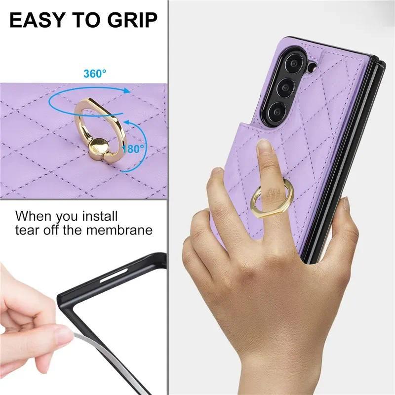 Leather Wallet with Card Holder Phone Case for Samsung Galaxy Z Fold 6 5 4 Fold6 Fold5 Fold4 Fold3 Ring Kickstand Protect Cover