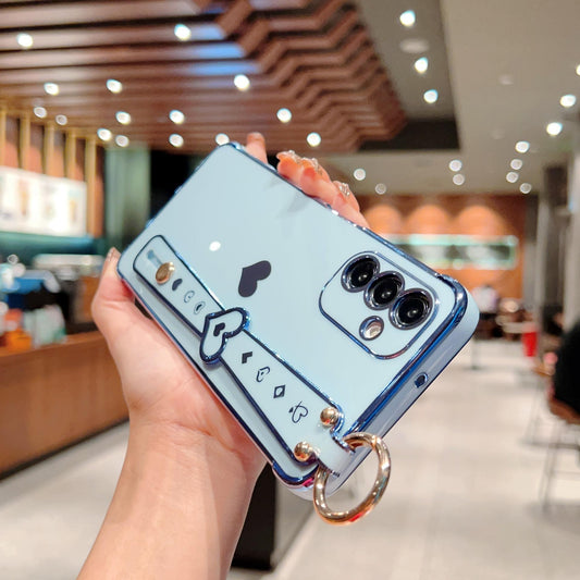 Plating Love Heart TPU Phone Case with Wristband For Samsung A14 A15 A16 A24 A25 A33 A34 A35 A36 A53 A54 A55 A56 Shockproof Soft Full Cover