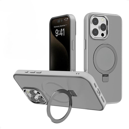 For iPhone 16ProMax 16 15 14 13 12 Pro Max Phone Case with Magnetic Kickstand, Matte Metal Camera Frame Plating Support Wireless Charging Hard Shockproof Full Cover