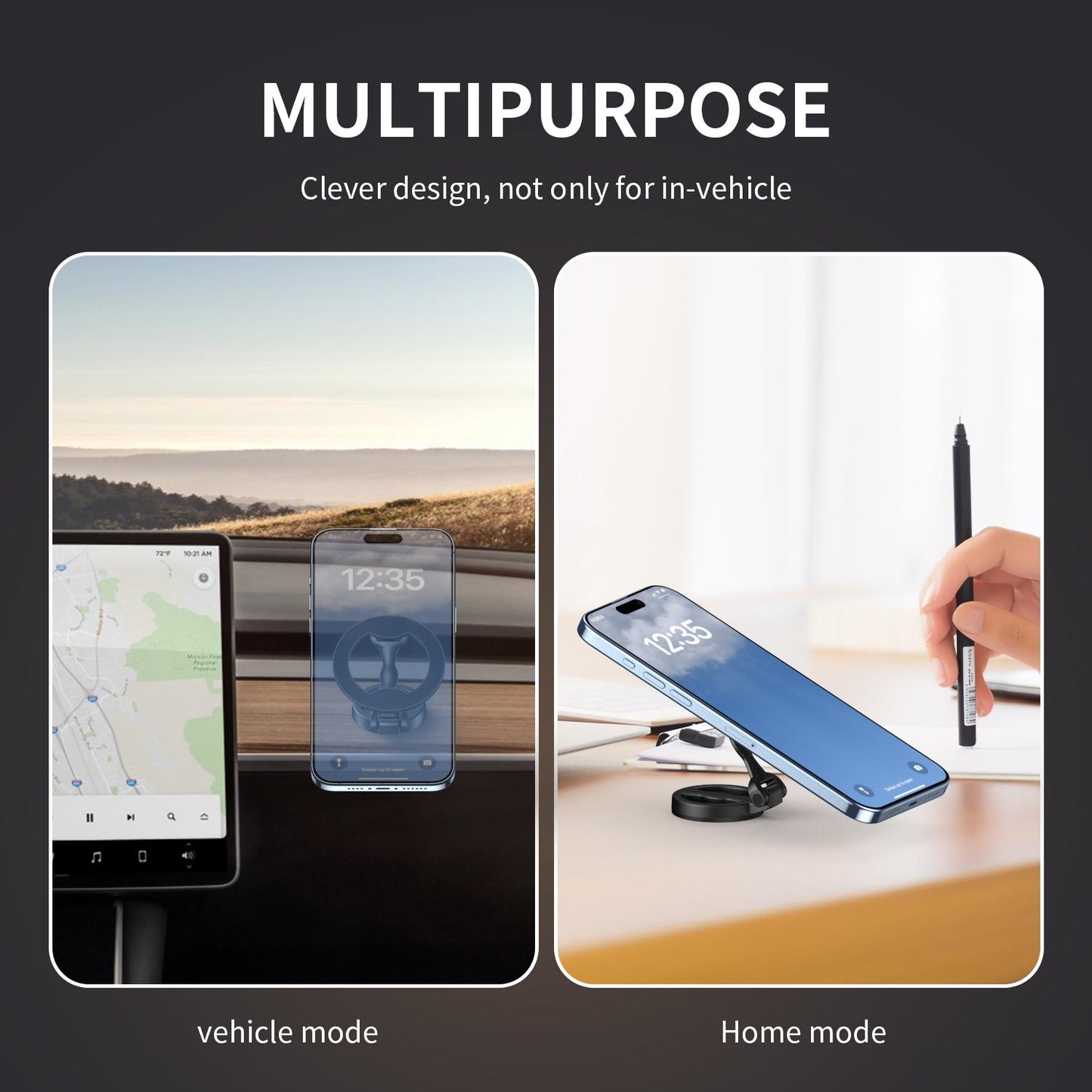 Folding Strong Magnetic Phone Holders Car Mount Kickstand Alloy Electroplate Multi-Angle Stable Magnetic Suction Rotating Alloy Material Stand for All Phones