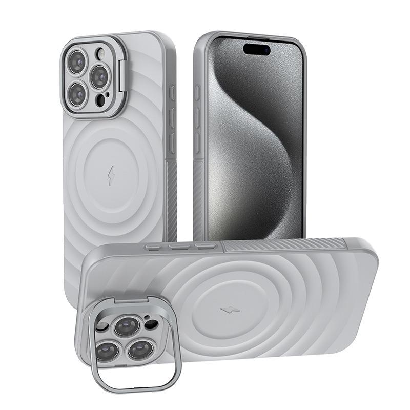 Matte Ripple Pattern Magnetic Phone Case with Camera Kickstand For iPhone 16ProMax 16 15 14 13 Skin Feel Shockproof Soft Full Cover