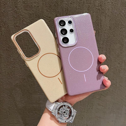 Luxury Two-Tone Glossy Glitter Magnetic Fine Line Phone Case For Magsafe For Samsung S25Ultra S24Ultra S23Ultra Hard Back Cover