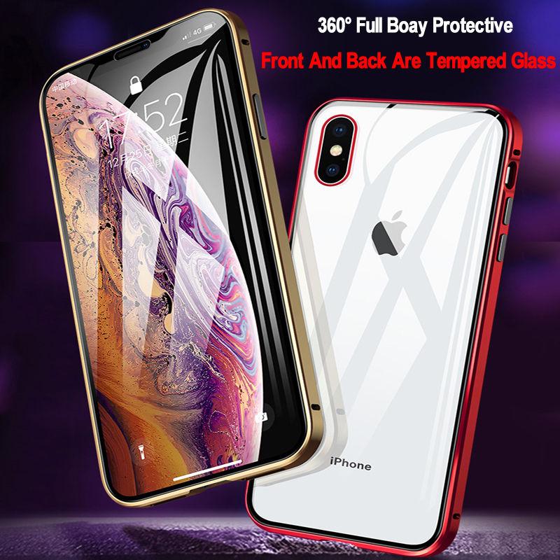 Double Sided Full Cover 360 Magnetic High Definition Adsorption Metal Case For iPhone 16 15 14 13 12 11 Pro Max Glass Cover