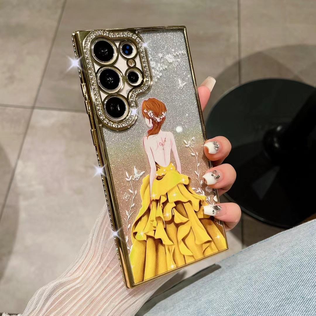 For Samsung S24 S23 S22 Plus Ultra Case, Gradient Rhinestone Goddess Glitter Luxury Elegant Plating Case Camera Protection Shockproof Hard Cover