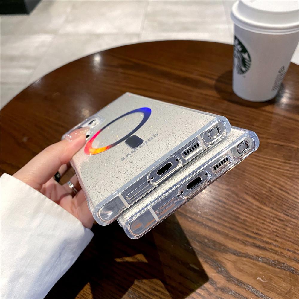 For Samsung S24 S23 S22 Plus Ultra Case, Clear Laser Magnetic, Glitter Luxury Elegant Case Camera Protection Shockproof Hard Cover