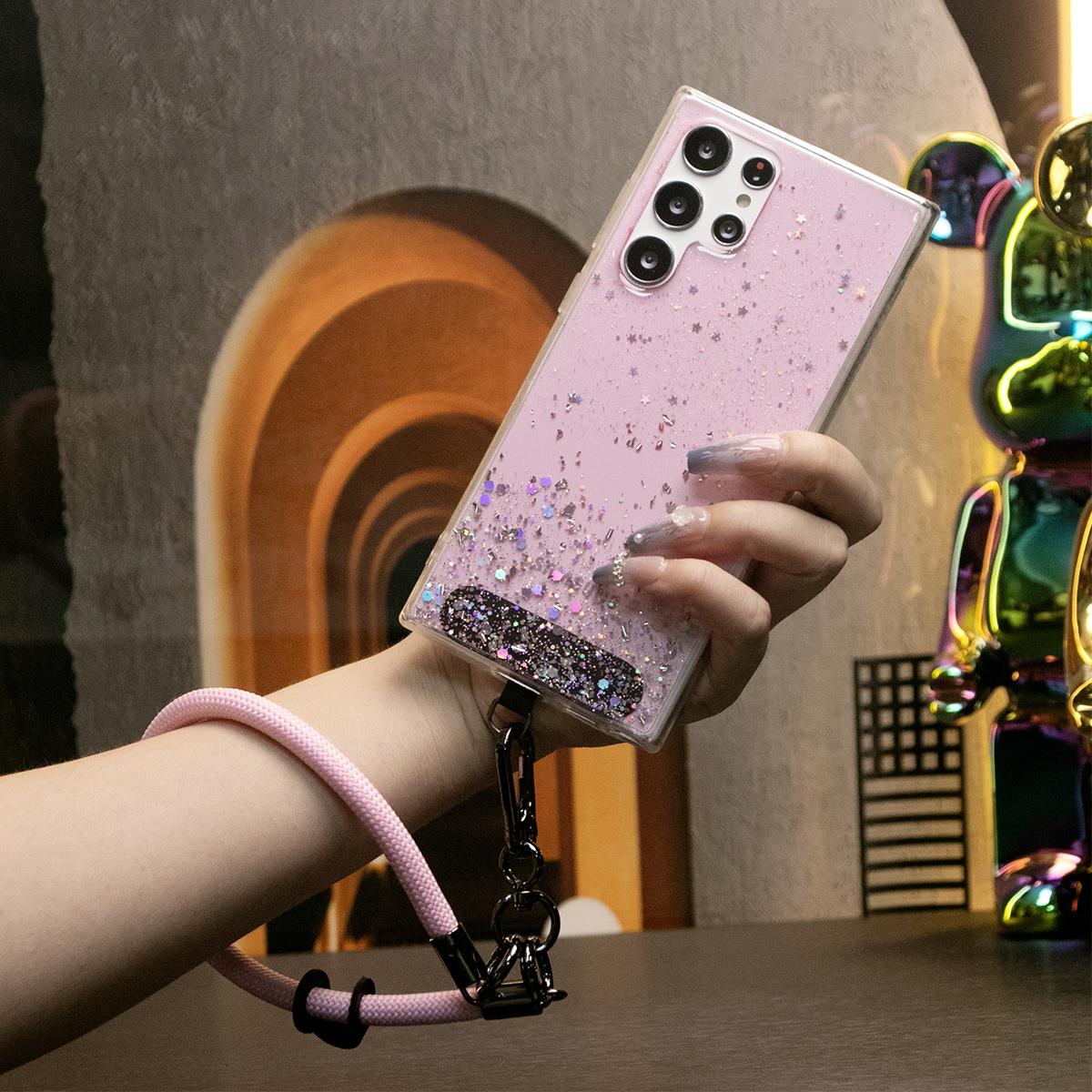 Glitter Star Sequin Basic Phone Case With Multifunctional Wristband For Samsung Galaxy S24 S23 S22 S21 S20 FE Note 20 Ultra Clear Soft TPU Back Cover