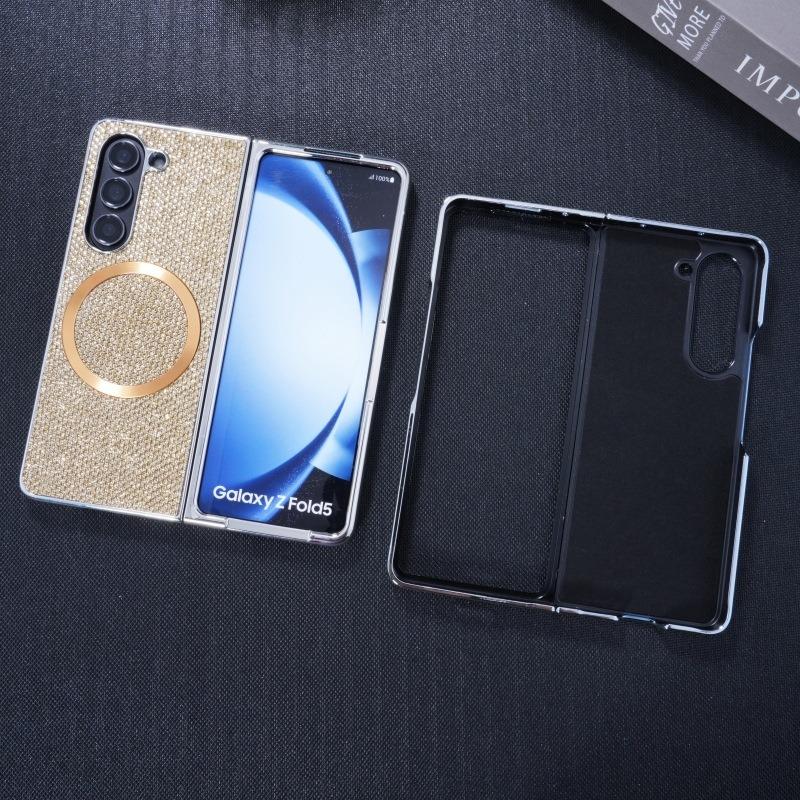 Luxury Glitter Rhinestone Strong Magnetic PC Fold Phone Case For Samsung Galaxy Z Fold6 Fold5 Fold4 Fold3 5G Smart Phone Full Cover