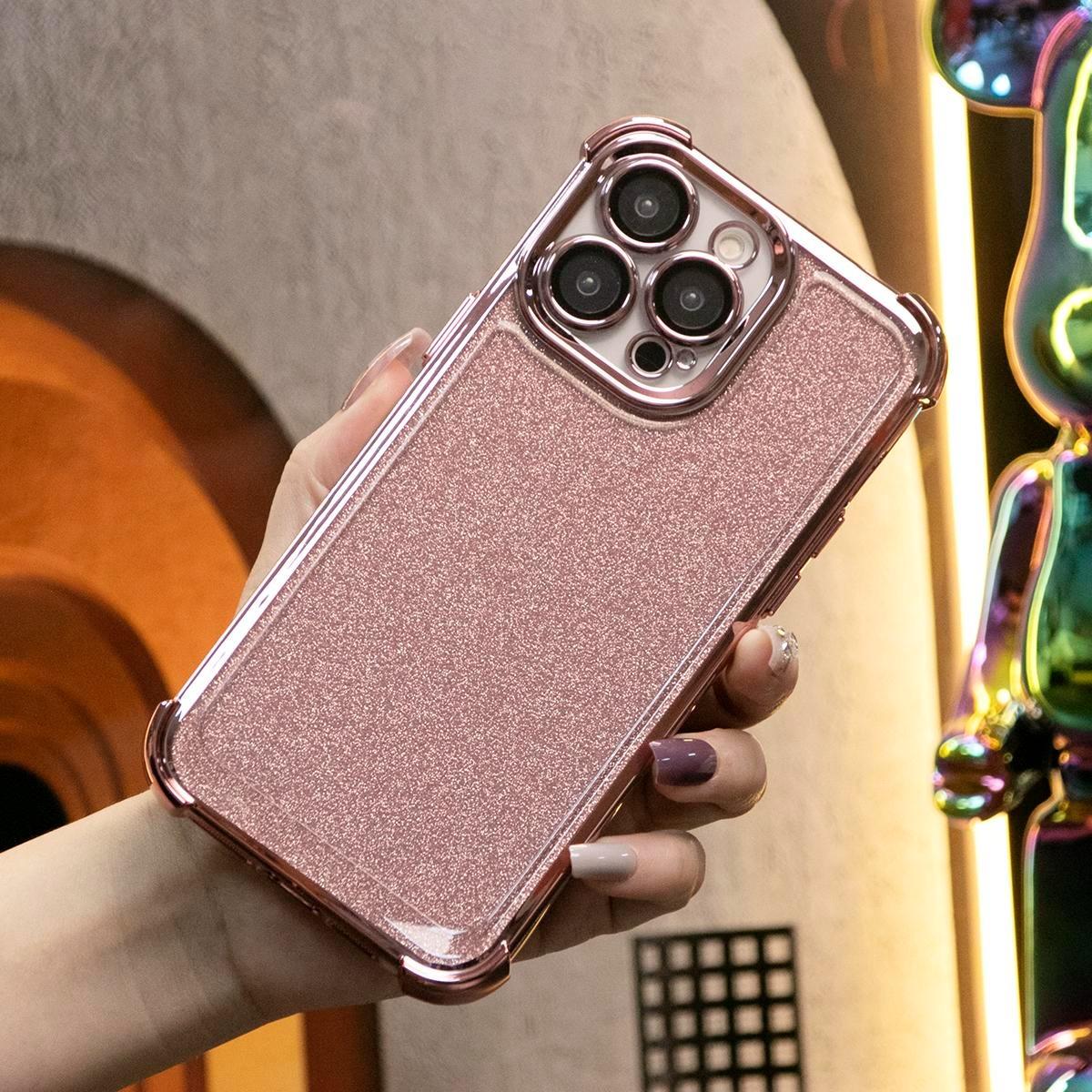 For iPhone 16 15 14 13 Phone Case, Luxury Glitter Four Corner Plating Clear High Definition Acrylic Built-in Camera Protector Shockproof Hard Full Cover