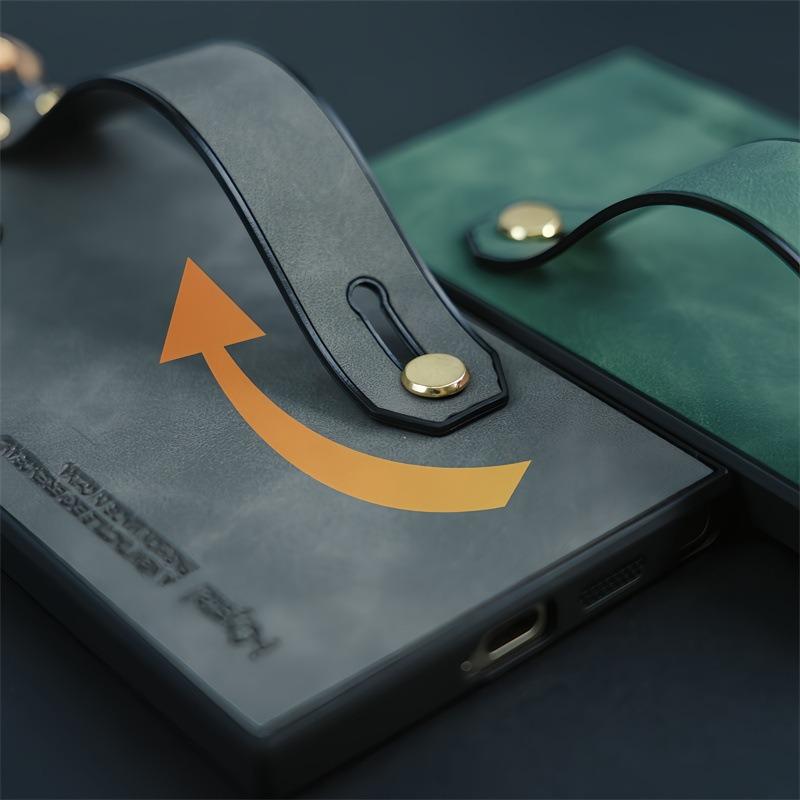 For Samsung S25Ultra S25 S24 S23 S22 S21 Case With Wristband, Matte Durable Faux Leather Kickstand Shockproof Phone Case