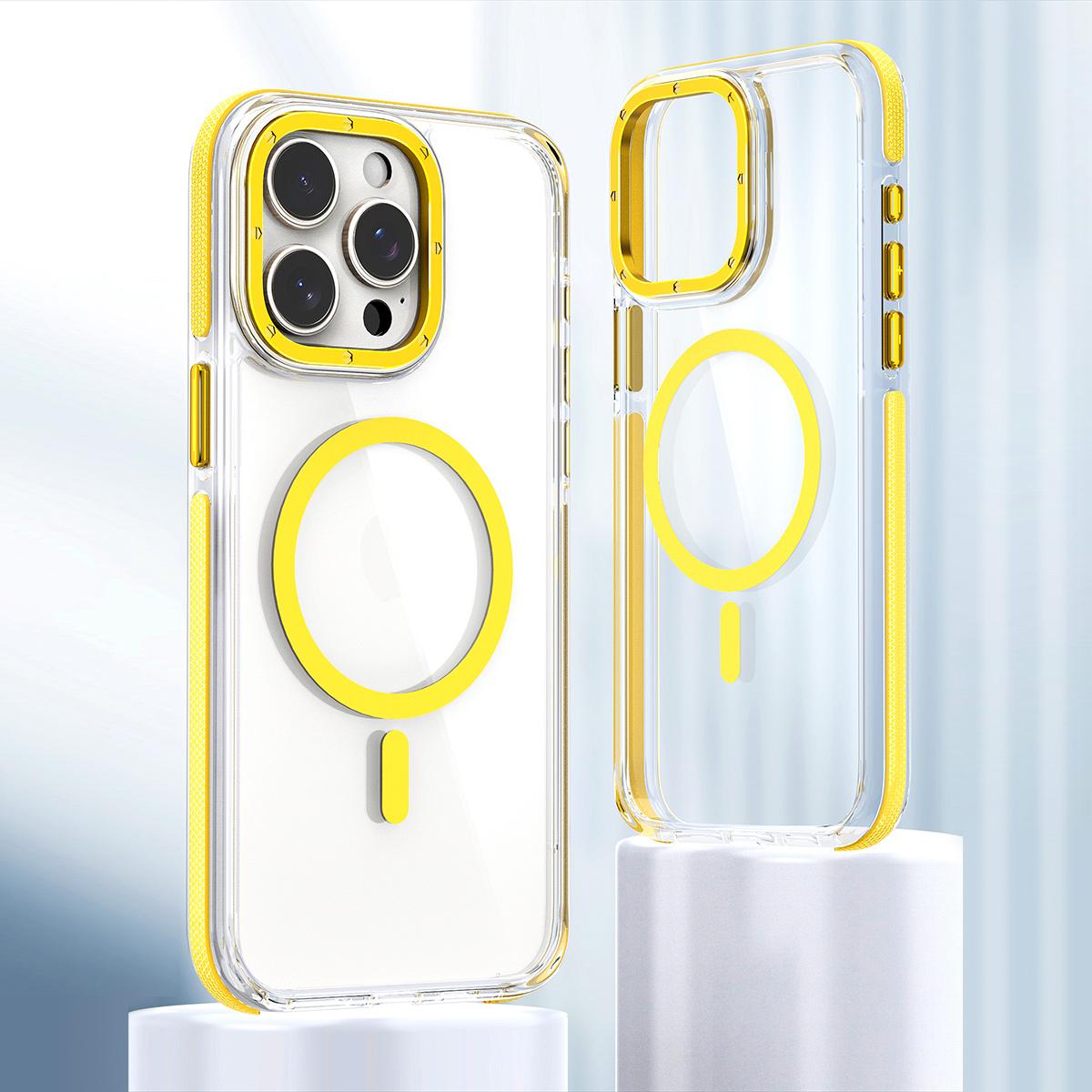 Dual Color Magnetic For Magsafe Wireless Charging Case For iPhone 16 15 14 13 Pro Max Plus Clear TPU Acrylic Hard Cover
