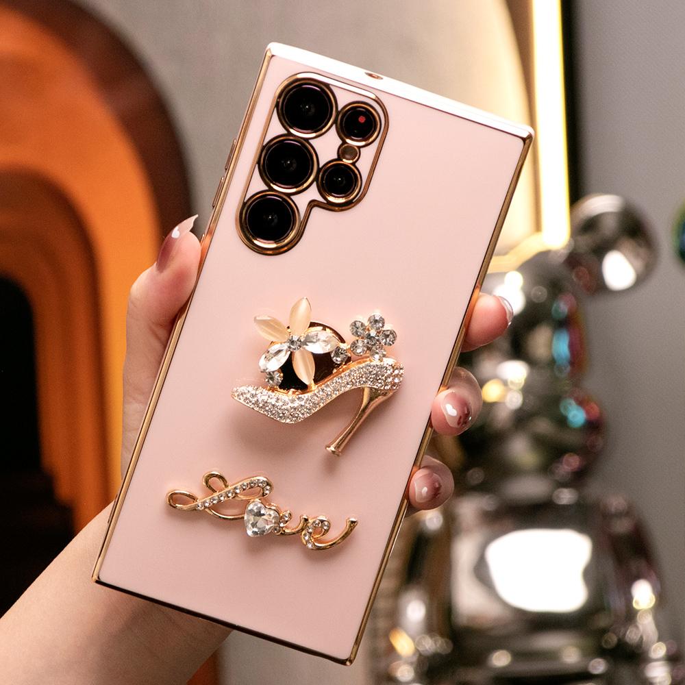 Gold High-heeled Shoes Plating Phone Case for Samsung S24 S23 S22 S21 FE Plus Ultra Note 20