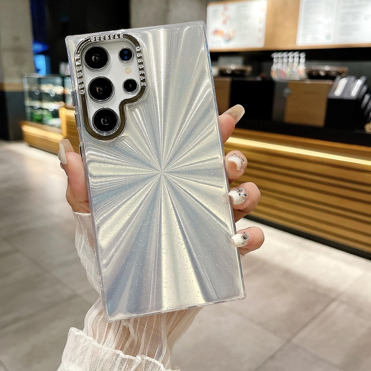 For Samsung S25Ultra S25 S24 S23 S22 Phone Case, Luxury Electroplating Laser Feathers Silk Pattern Acrylic Slim, Full Camera Protection Non-Yellowing Hard Cover