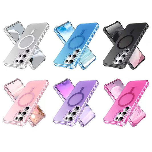 Colorful Matte Clear Strong Magnetic Four Corner Slim PC Phone Case For Samsung S25Ultra S25+ S25 S24Ultra S24+ S24 Transparent Skin Feel Bumper Shockproof Hard Full Cover