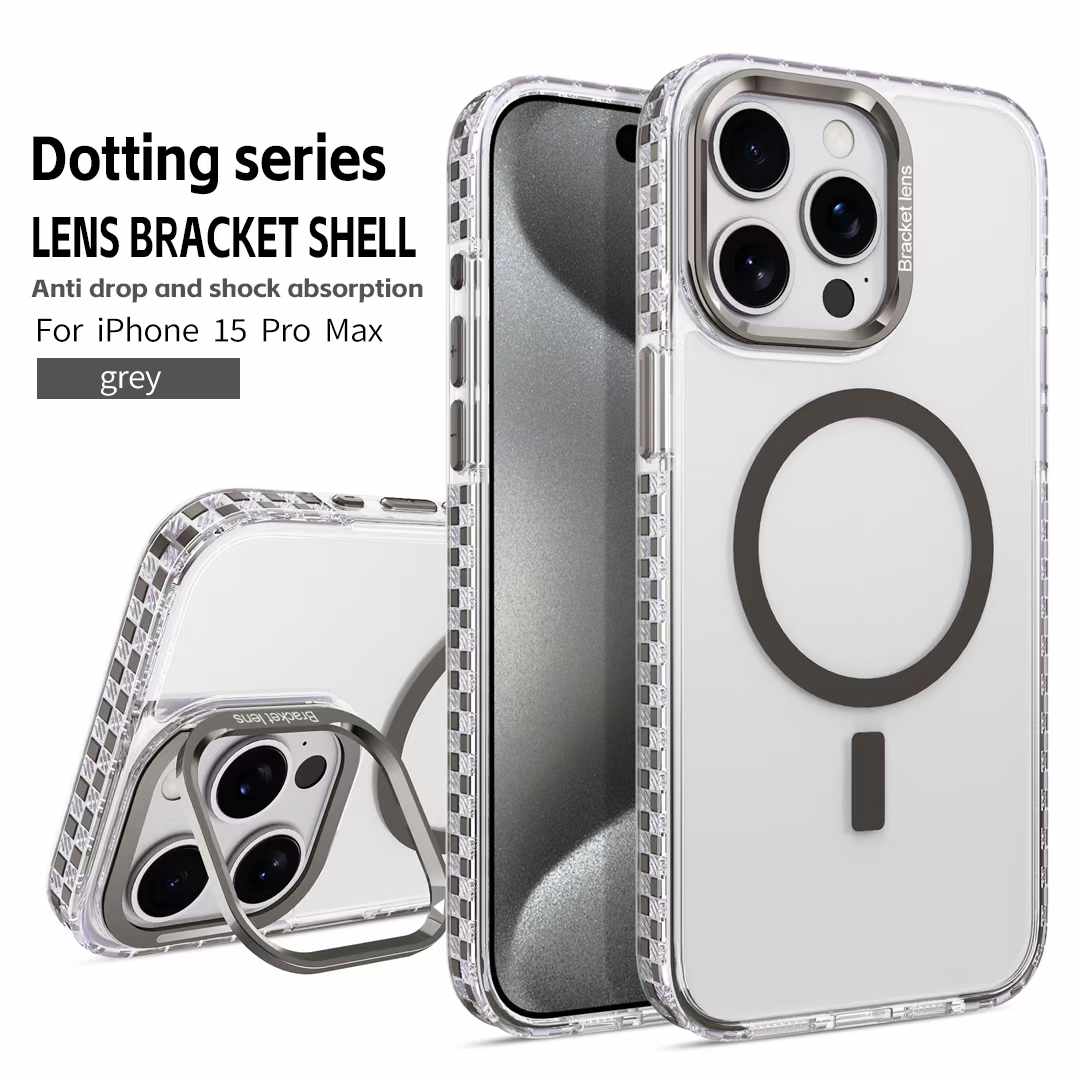 For iPhone 16 15 14 13 12 Pro Max Phone Case With Camera Kickstand, Clear High Definition Two-tone Shockproof Acrylic Metal Frame for Magsafe Support Wireless Charging Anti-Fall Shockproof Full Cover