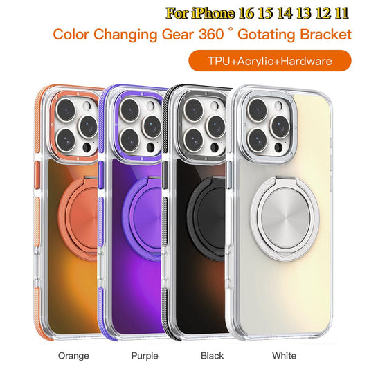 Colorful Color Changing Gear 360 ° Rotating Bracket Phone Case For iPhone 16 15 14 13 12 11 Wireless Charging, Anti Drop And Non-yellowing