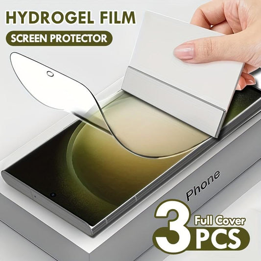 3pcs Full Cover Soft Hydrogel Film For Samsung Galaxy S24Ultra S24FE S24 S23 S22 S21 Ultra Plus FE Screen Protector For A55 A54 A35 A34 A25 A24 A15 A14 Protective Film (Not Tempered Glass)