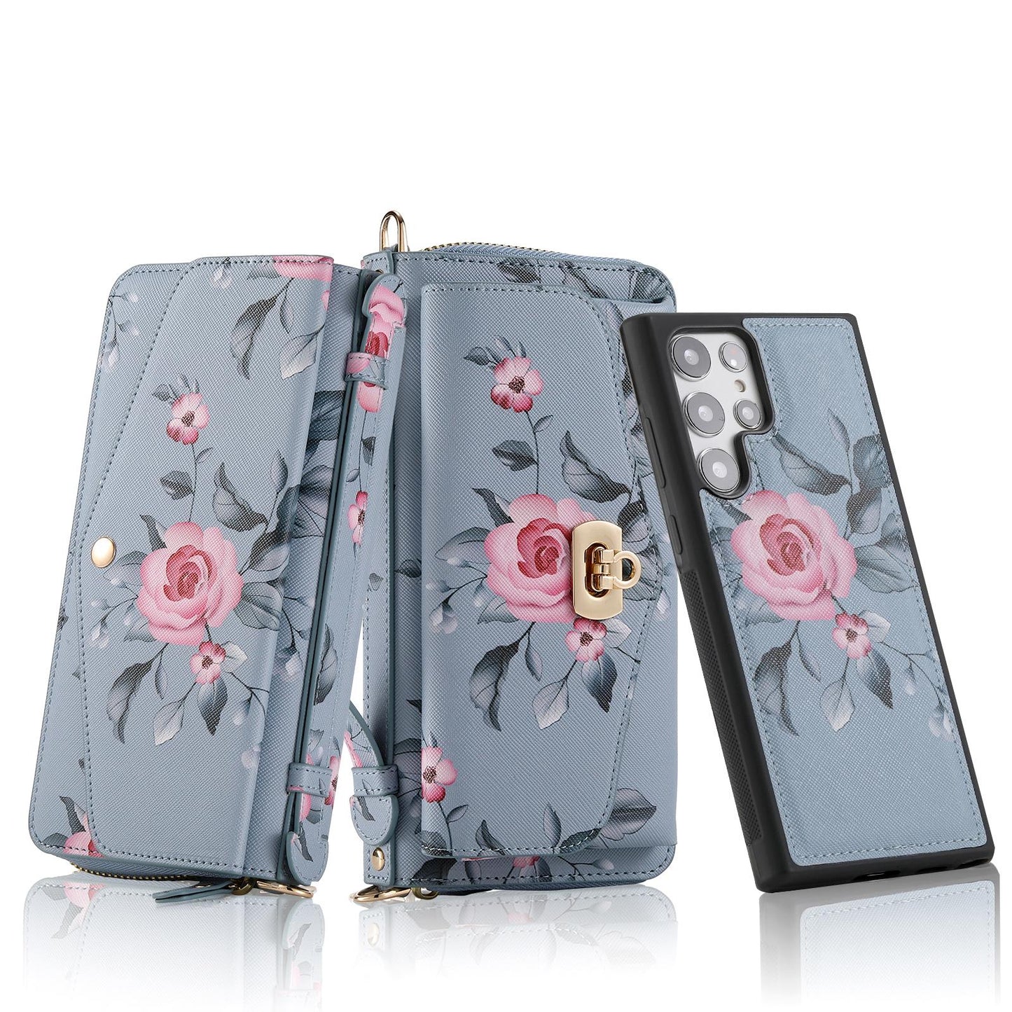 Flower Leather Magnetic Wallet Upgrade Hand Strap Phone Case For Samsung Galaxy S23 Ultra S22 Plus Note 20 Ultra Multifunction Zipper Business Split Cover POLA 001