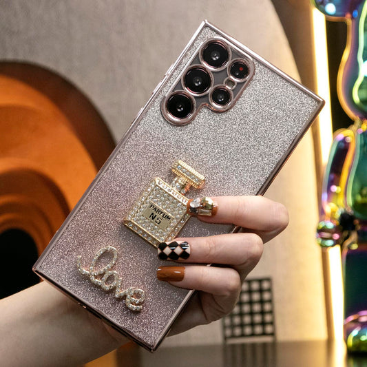 Luxury Diamond Mirror Perfume Bottle Stand Glitter Clear Gradient TPU Plating Shockproof Soft Phone Case For Samsung S24Ultra S24FE S24 S23 S22 S21 FE Plus Ultra