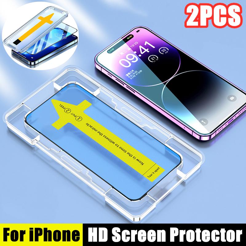 2pcs Install Tool Accessories Tempered Glass For iPhone 16 15 14 13 12 11 Pro Max XS XR X Screen Protector film