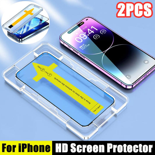 2pcs Install Tool Accessories Tempered Glass For iPhone 16 15 14 13 12 11 Pro Max XS XR X Screen Protector film