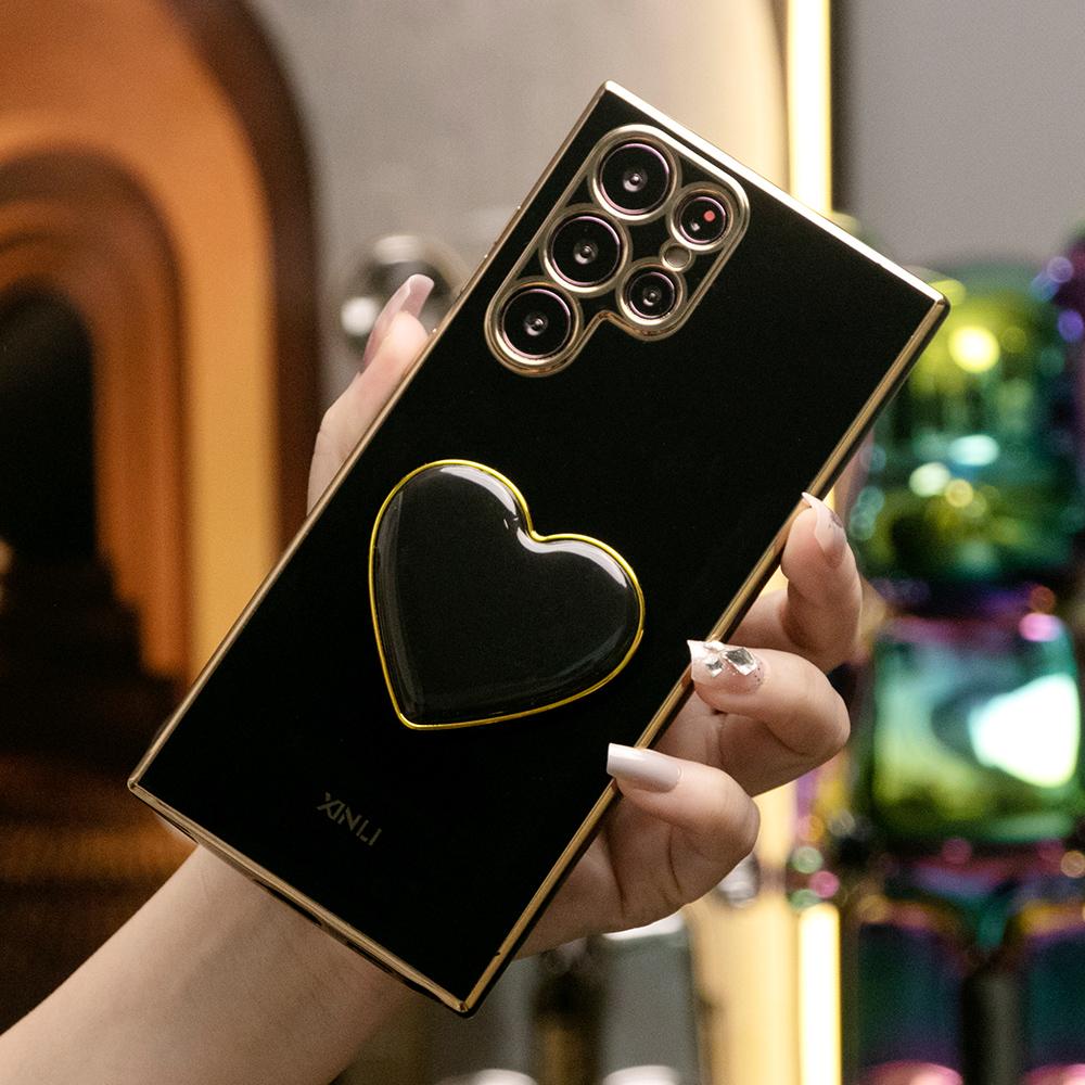 Plating Love Heart Pop Stand Phone Case For Samsung S25 S24 S23 S22 S21 Note20