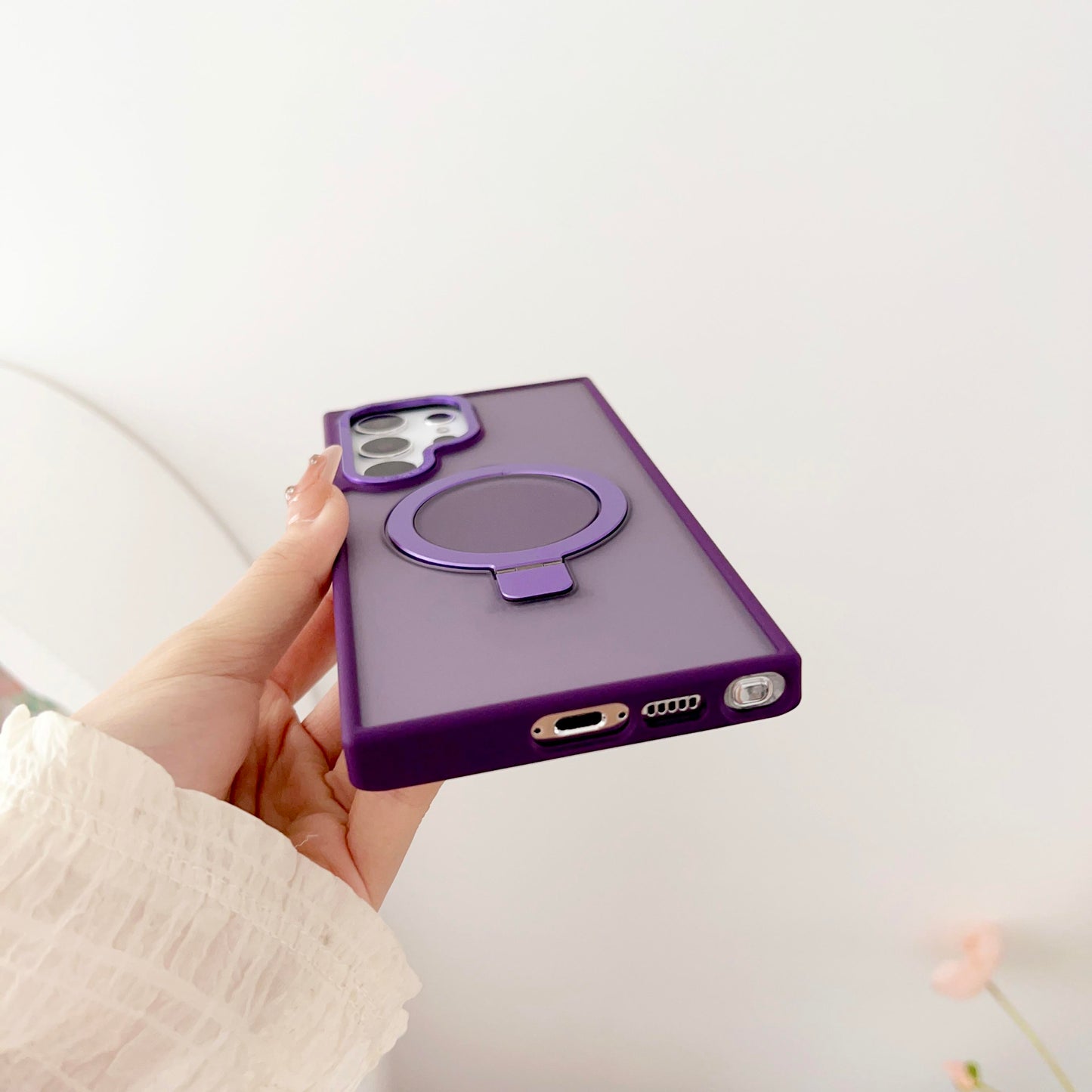For Samsung S24Ultra S24Plus S24 S23Ultra S23Plus S23 Case, Clear Matte Magnetic Kickstand, Luxury Elegant Support Wireless Charging Case Foldable Magnetic Pop Stand Camera Protection Cover