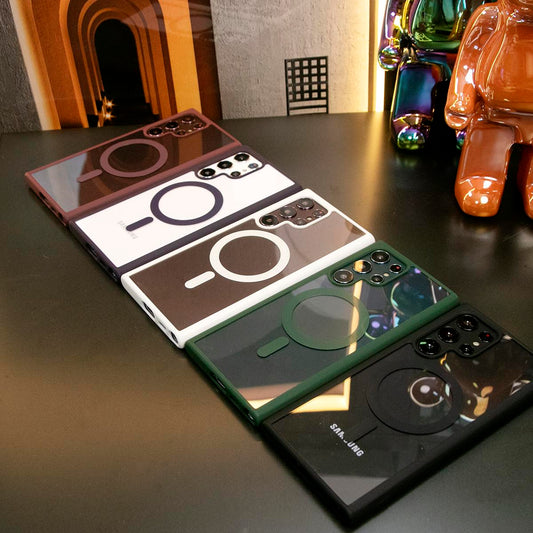 Transparent Magnetic Shockproof Hard Phone Case For Samsung Galaxy S25 S25Plus S25Ultra S24 S24FE S24Plus S24Ultra Silicone Candy Color Edges Clear Acrylic Cover
