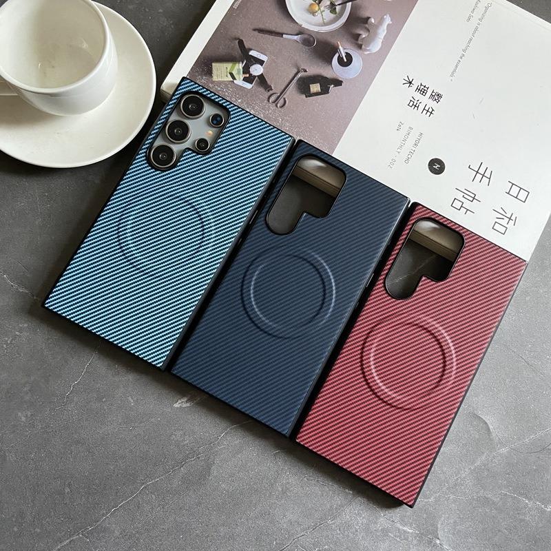 For Samsung S25Ultra S24 S23 S22 Note20 A15 A25 A35 A36 A55 A56 Phone Case, Antislip Carbon Fiber Matte Luxury Leather Strong Magnetic Slim Emboss Protection Shockproof Hard Full Cover