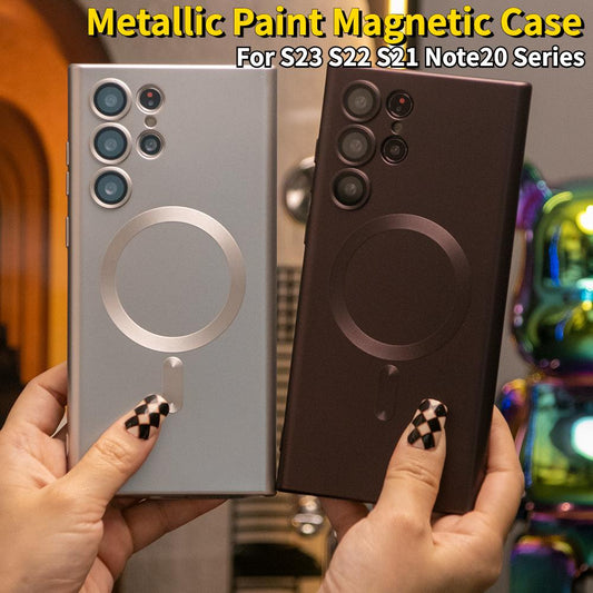 For Samsung S24FE S24Ultra S24 S23 S22 S21 Note20 FE Plus Ultra Case,  Metallic Paint Magnetic Soft Metallic Glossy Slim, Full Camera Cover Protection Support Wireless Charging Phone Case