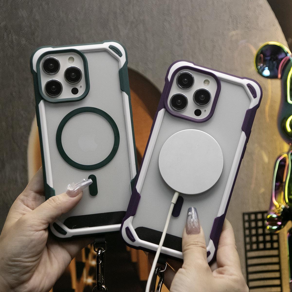 For iPhone 16ProMax 16 15 14 13 12 Plus Pro Max Phone Case, Clear Acrylic Two-tone Magnetic With Multifunctional Climbing Rope, Shockproof Non-Yellowing Heavy Duty Protection Hard Cover