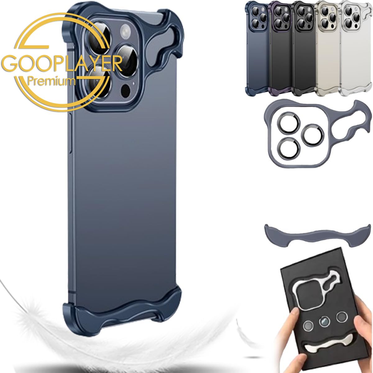 For iPhone 16 15 14 13 12 Pro Max Phone Case, Special-Shaped Premium Titanium Grey Aluminum Metal Frame Corner Anti-Fall Shockproof Borderless Slim Bumper Built-in Camera Protector Hard Cover