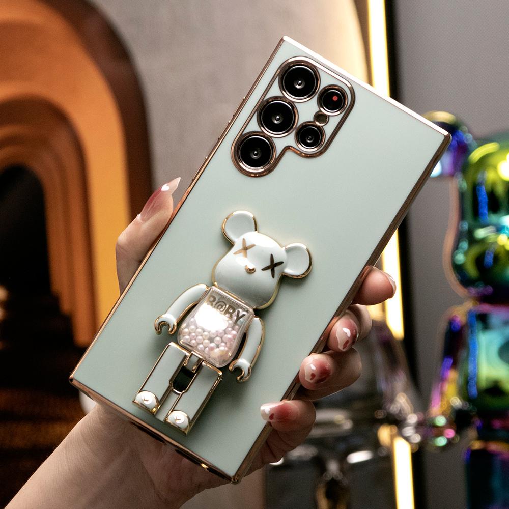 Plating Candy Bear Stand Phone Case For Samsung S25 S24 S23 S22 S21 Note20